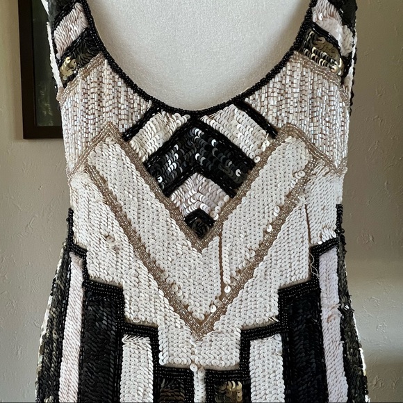 Parker Black Gold White Sequin Cocktail Dress Size Medium - Picture 5 of 11